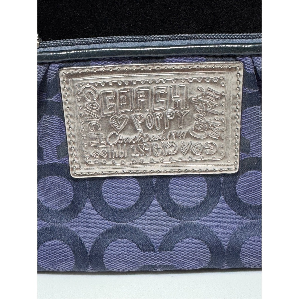 Coach Poppy Signature C Purple Jacquard Wristlet Pouch Silver Logo Plaque Bag - Picture 2 of 9